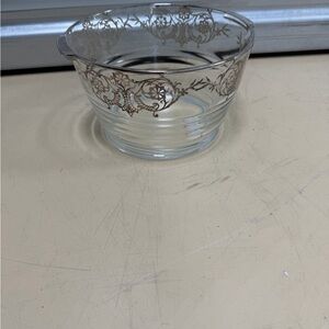Clear Glass Serving Bowl with Gold Filigree Rim